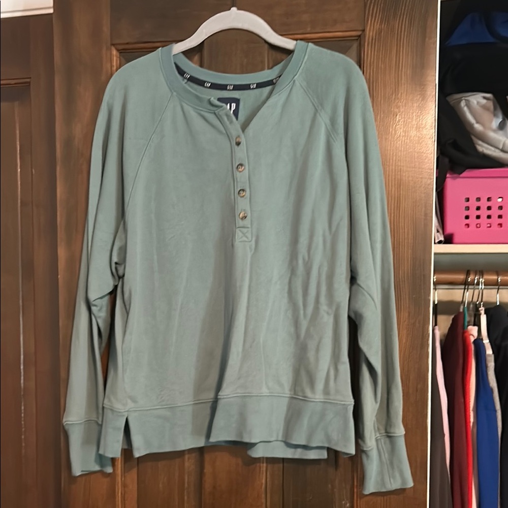 GAP Green Relaxed Buttoned Hoodie